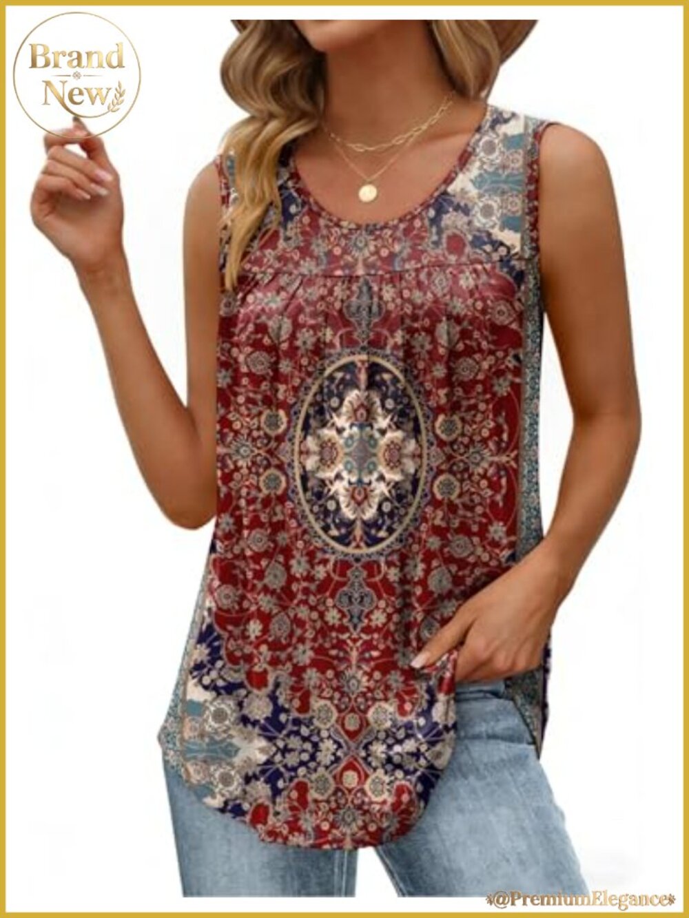 Loose Fit Boho Pleated Sleeveless Tank Top Women Summer Stretchy